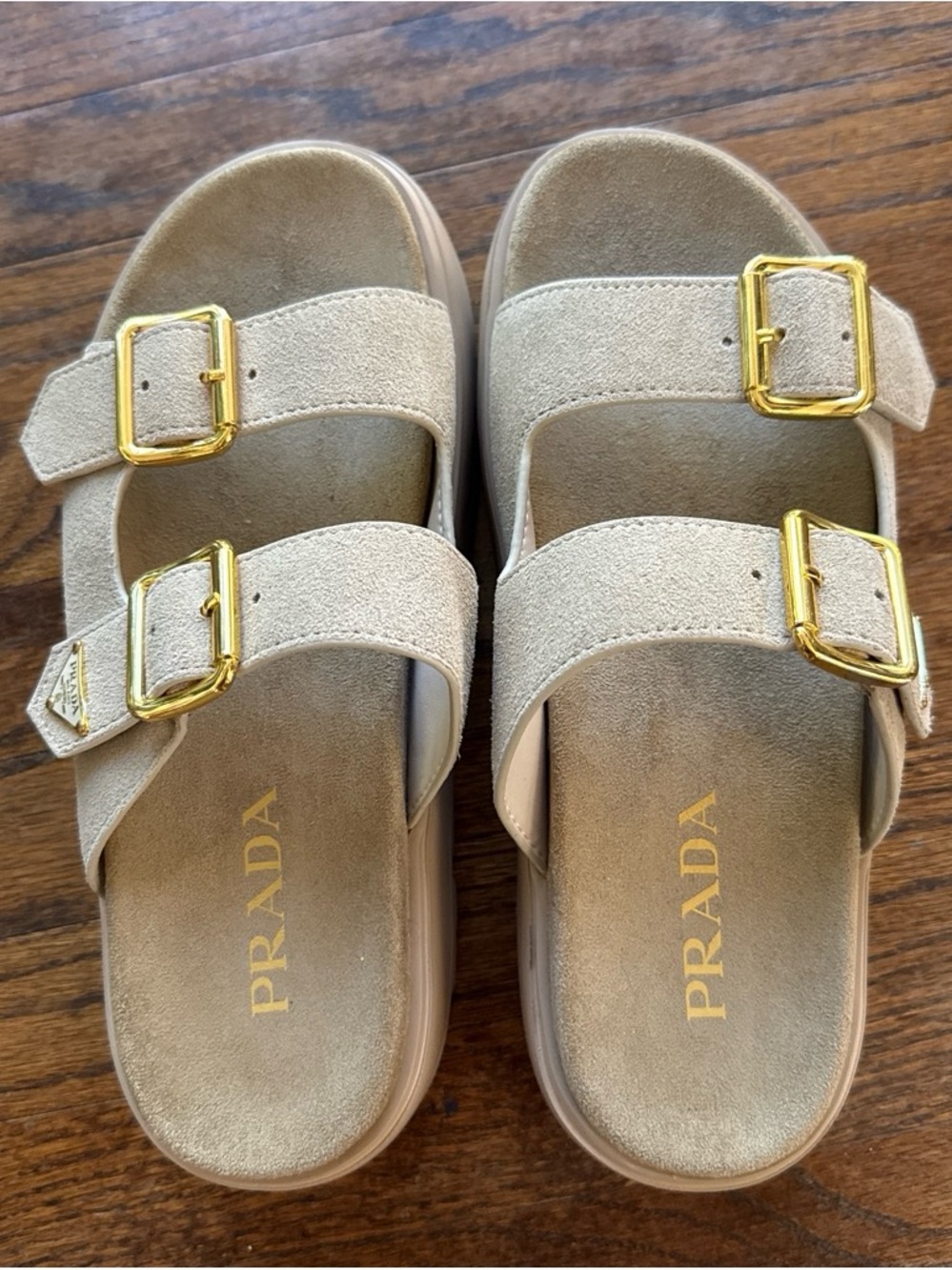 PRADA Dual buckle platform Suede Slide Sandals size 9